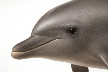 Dolphin extreme macro diagonal portrait focusing on eye rostrum and melon with micro skin texture on white
