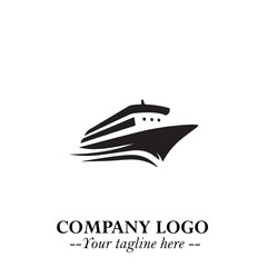 Ship Moving Fast Logo Symbol in Black on the White Background with Modern Maritime Design