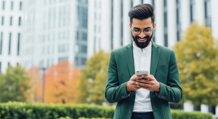 Fototapeta premium young businessman using smartphone at outdoor