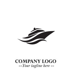 Fototapeta premium Ship Moving Fast Logo Symbol in Black on the White Background with Modern Maritime Design