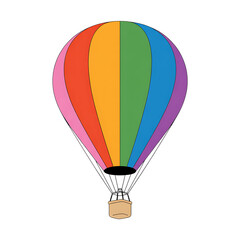 Colorful balloon rainbow hot air balloon illustration vector graphic design element isolated on black on transparent background