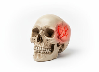 Skull human head anatomy bone medical body pain skull with red highlight temple suggests migraine