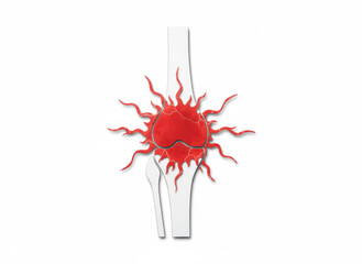 Inflamed body pain symbol, red burst shape on white background