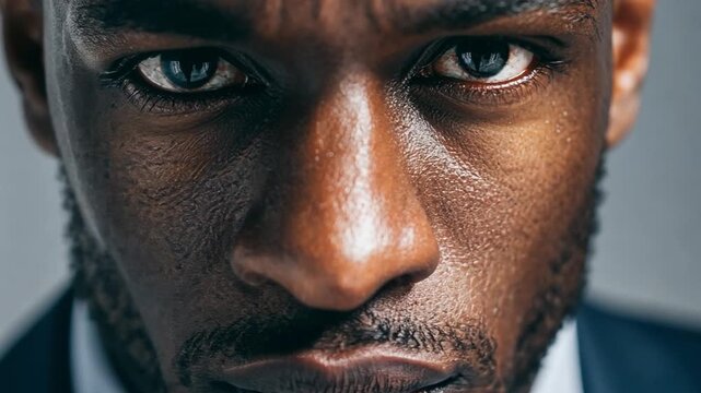 Intense Gaze: A close-up portrait of a man, eyes locked, exuding confidence and determination.