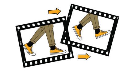 Stylish walk cycle animation sequence with mustard sneakers and tan pants