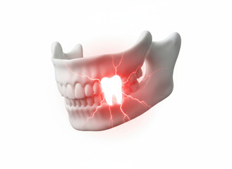 Tooth pain lightning, dental ache, jaw bone, white model body