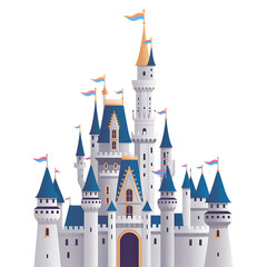 Castle fairytale kingdom fantasy architecture building tower palace fortress landmark fairytale dream on transparent background