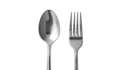 Spoon fork silverware cutlery kitchen utensil dining table metal steel shiny restaurant food eat meal on transparent background