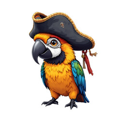 Parrot pirate bird cartoon animal character illustration art cute colorful funny avian feathered pet on transparent background