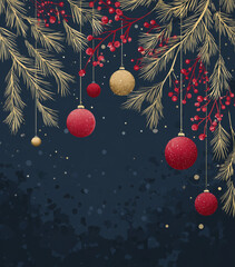 christmas tree with balls and snowflakes