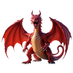 Red dragon fantasy creature mythical beast wings horned monster powerful reptile fairytale legendary animal on transparent background