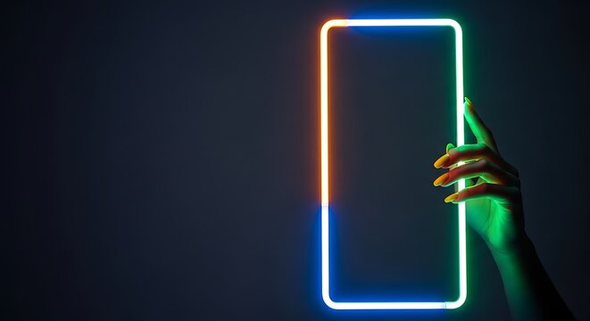 Hand gesture with futuristic neon glow effect