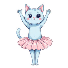 Cat ballerina cute kitten kitty ballet dance dancing pink tutu animal pet feline cartoon illustration on transparent background