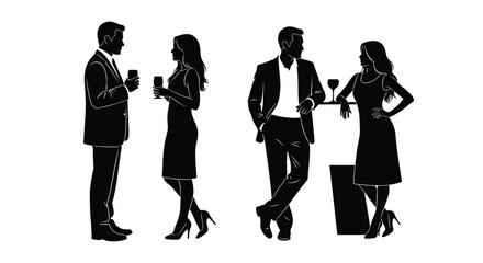 Elegant silhouettes of people socializing at a business cocktail hour