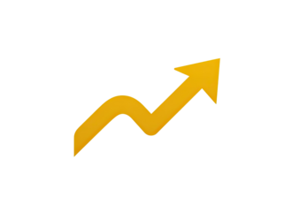 Golden upward-pointing arrow with a jagged path against a stark black background