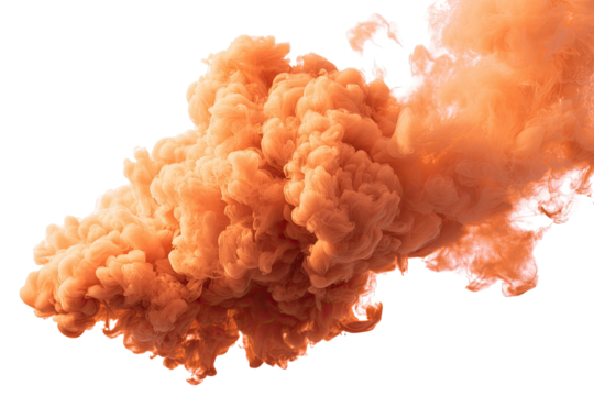 Orange-toned cloud of dense, swirling smoke against a stark black background