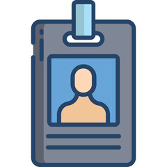 Gray Badge Holder with Blue Lanyard and Silhouette of a Person on a White Background in a Simple Flat Icon Style