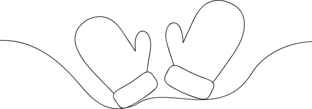 Two outline mittens connected by a wavy line gloves