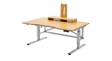 Wooden drafting table with adjustable height and drawing tools isolated on transparent background