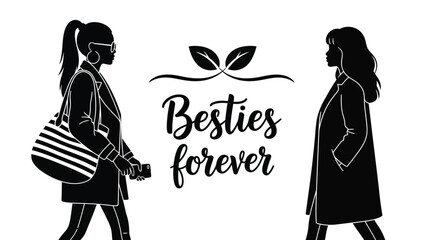 Best friends forever, stylish women on the go, friendship illustration