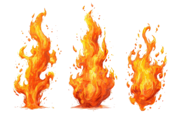 Three cartoon flames in orange/red hues, burning brightly, against a transparent background