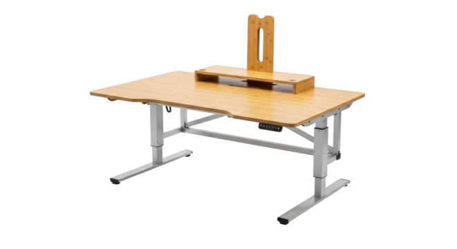 Wooden drafting table with adjustable height and drawing tools isolated on transparent background