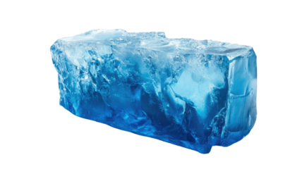 Tall blue ice block with frozen texture and clear crystal surface showing cold winter element detail isolated on white background