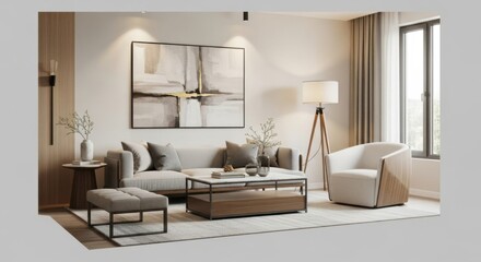 Modern Minimalist Living Room with Neutral Colors and Natural Light