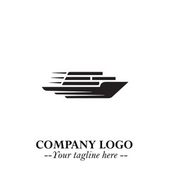 Ship Moving Fast Logo Symbol in Black on the White Background with Modern Maritime Design
