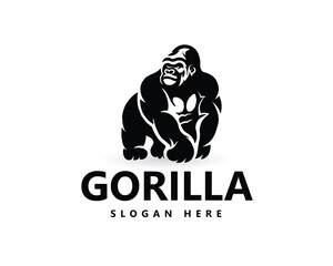 creative simple black gorilla silhouette  logo design inspiration