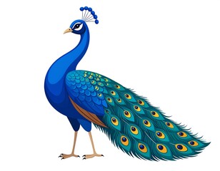 Fototapeta premium Illustration of a majestic blue peacock with its plumage fanned