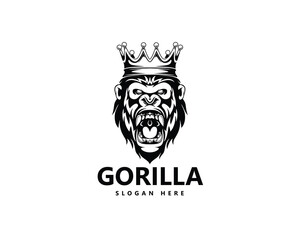 creative gorilla head wearing a crown drawing style logo design inspiration © Bien