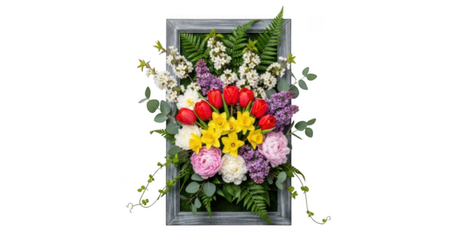 Elegant vertical floral arrangement in a modern frame isolated on transparent background - Powered by Adobe