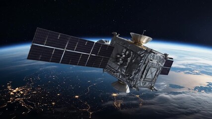 Satellite orbiting earth providing communication technology from space station - Powered by Adobe