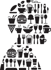 Food and Drink Silhouette Vector Bundle | Restaurant, Beverage & Snack Icons | Black Line Vector Illustration