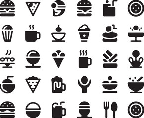 Food and Drink Silhouette Vector Bundle | Restaurant, Beverage & Snack Icons | Black Line Vector Illustration