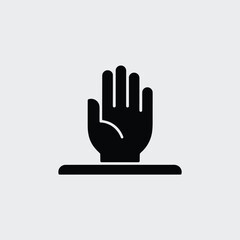 Obraz premium Black hand raised stop gesture icon on white background Keywords: hand, stop, gesture, sign