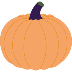 A Simple Orange Pumpkin With A Dark Purple Stem And A Green Top Isolated On A Transparent Background
