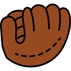 Brown Baseball Mitt Icon Graphic with Black Outline and Dashed Stitching Detail on Transparent Background