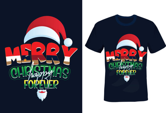 Festive Santa Hat and Beard Merry Christmas Forever T-Shirt Design