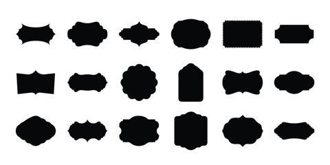 Collection of diverse black ornamental frames and badges with decorative edges on white background