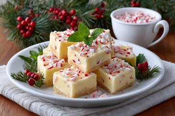 White chocolate peppermint fudge for Christmas holiday dessert