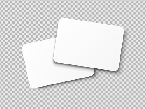 Blank White Stacked Card Mockup Vector. Two Overlapping Cards with Rounded Corners and Shadow on Transparent Background