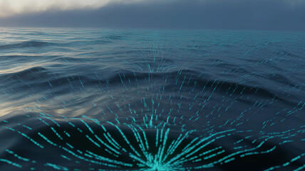 Ocean network showcases mesmerizing 5G + IoT experience with vibrant waves and digital patterns reflecting innovation and connectivity