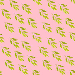 Seamless pattern with olive leaves on pinkbackground. Perfect for wallpaper, gift paper, pattern fill, summer greeting cards