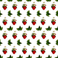 Hand drawn watercolor strawberry on white background. Berry watercolor illustration. Watercolor berry pattern. Perfect for wallpaper, gift wrap, pattern fill, web page background, autumn greeting card