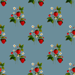Hand-painted watercolor fresh strawberries on a gray background. Watercolor berry pattern. Perfect for wallpaper, gift wrapping, fills, web backgrounds, and autumn greeting cards.