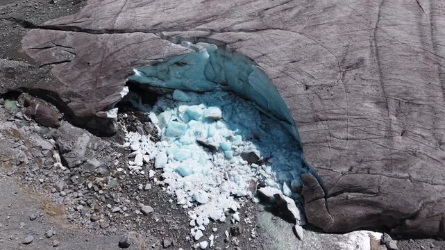 Cracked turquoise glacier ice in Morteratsch, serene and majestic nature