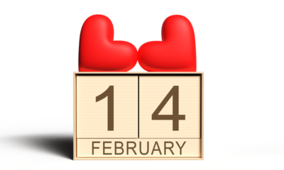 Love Heart Shape red pink orange color 14 february month cube block wooden sign symbol 14 fourteen day date february month love heart happy valentine day romantic event gift anniversary human relation