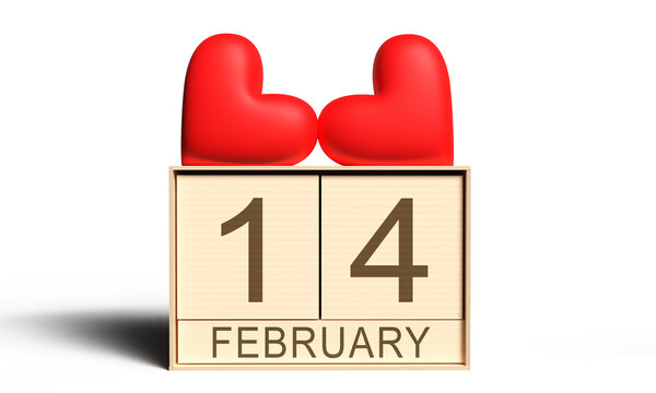 Love Heart Shape red pink orange color 14 february month cube block wooden sign symbol 14 fourteen day date february month love heart happy valentine day romantic event gift anniversary human relation